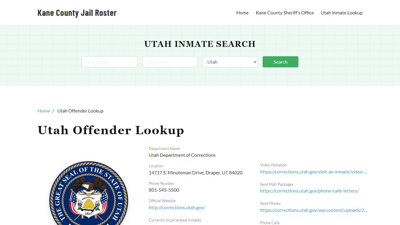 Utah Inmate Search, Jail Rosters - Kane County Jail