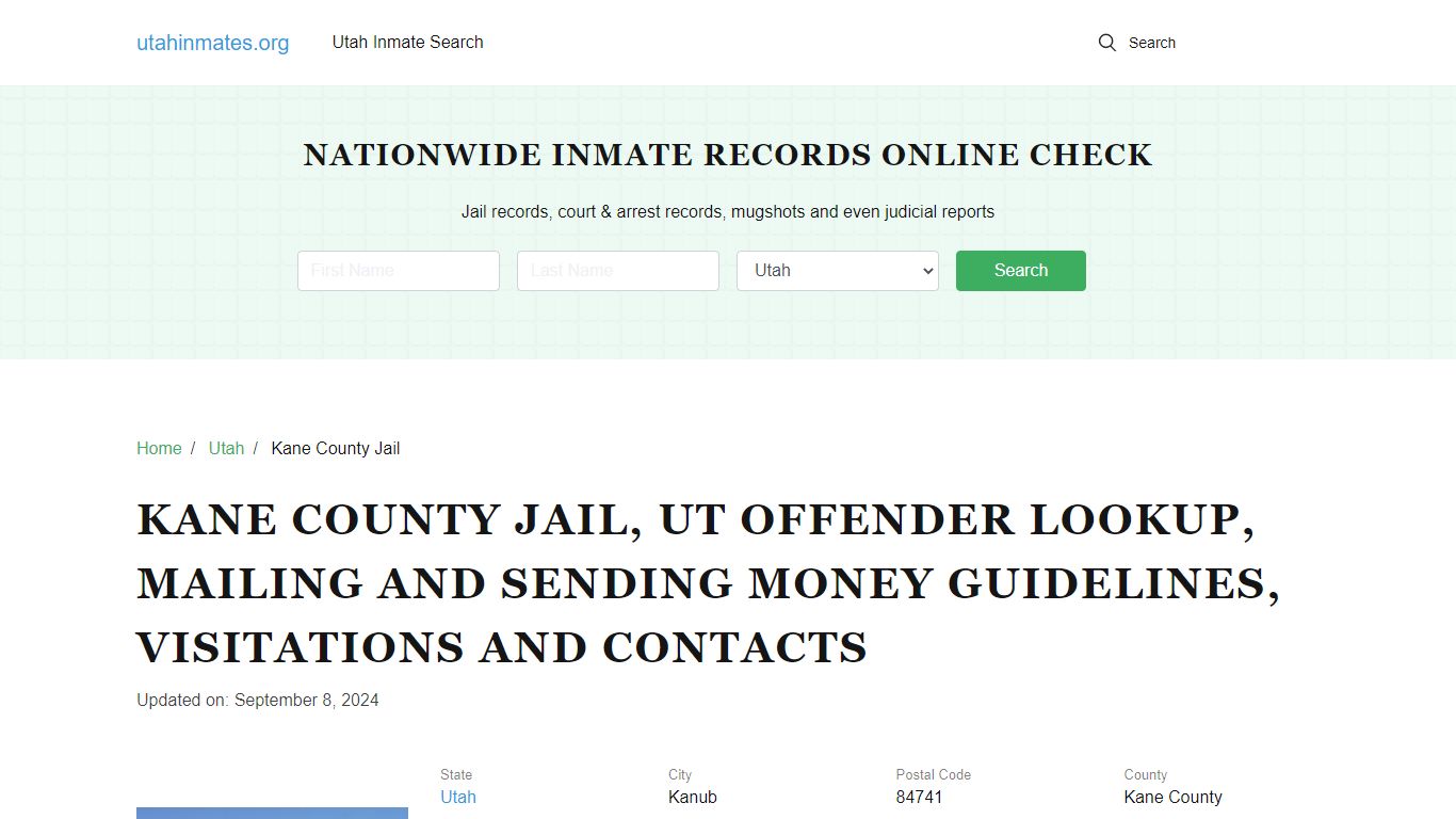 Kane County Jail, UT: Incarcerated Inmate Search, Visitations, Contacts