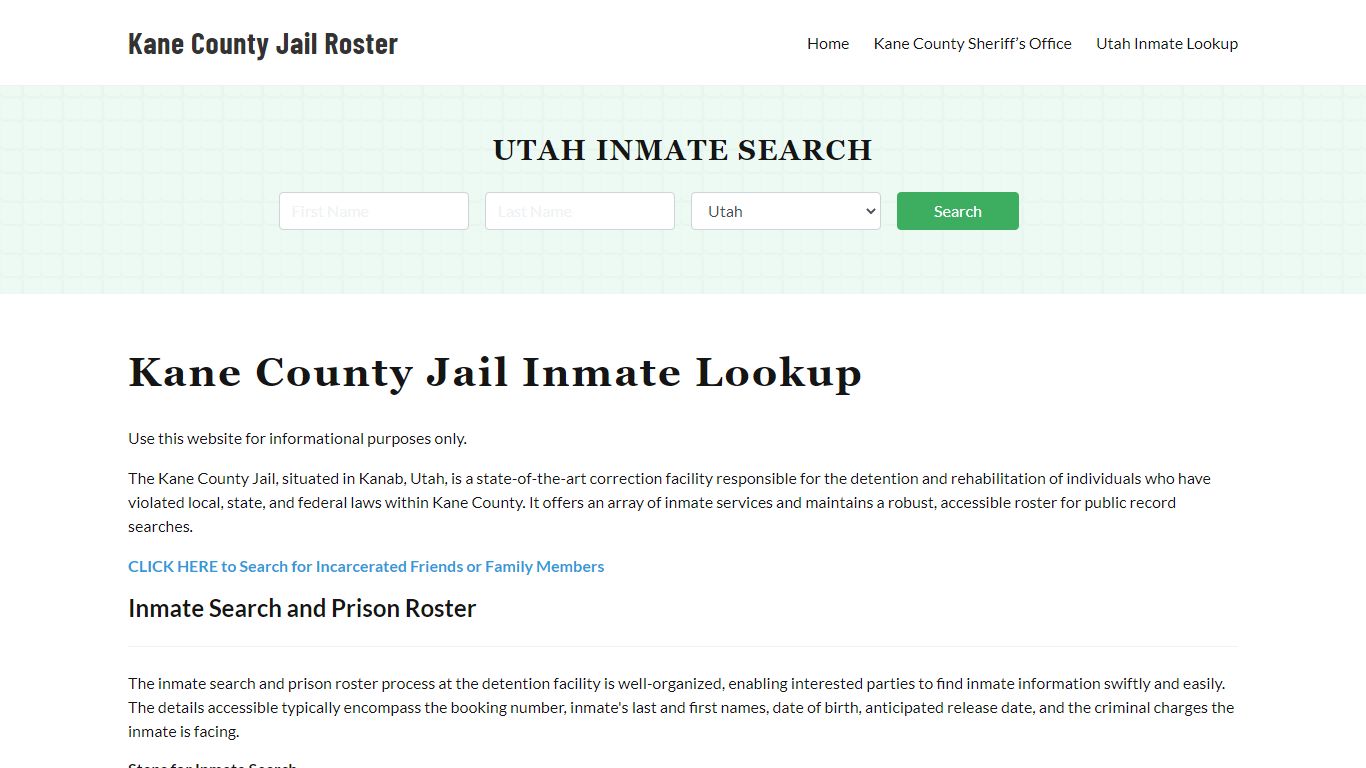 Kane County Jail Roster Lookup, UT, Inmate Search